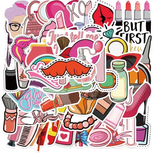 10/50pcs Pink Cute Girl Makeup Cartoon Stickers Bicycle Stickers Computer Guitar Helmet Suitcase Phone Stationery