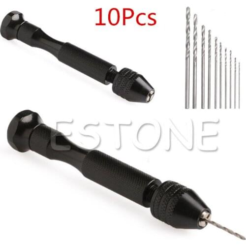 10pcs/Set Micro Aluminum Hand Drill Keyless Chuck Twist Drills Rotary Tools