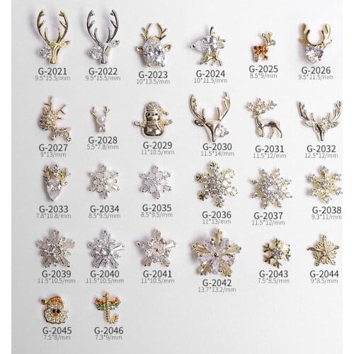 10pcs Christmas Elk Deer Snowflake Zircon Crystals Rhinestones Jewelry Nail Art Decorations Nails Accessories Charms Supplies