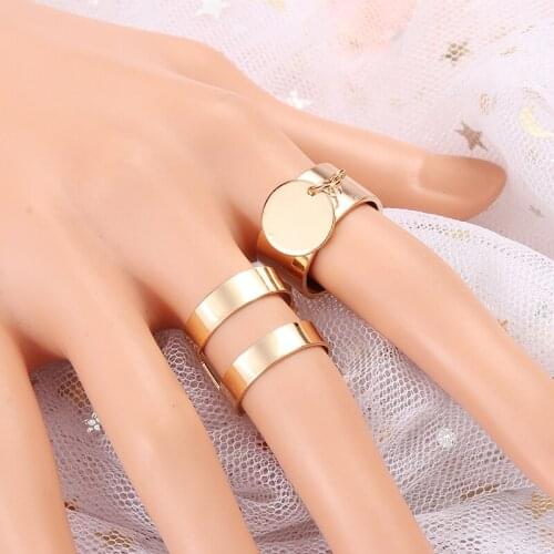 2 Pcs/set Shellhard Trendy Round Circle Metal Gold Ring Charms Women Hollow Adjustable Open Finger Knuckle Rings Punk Jewelry