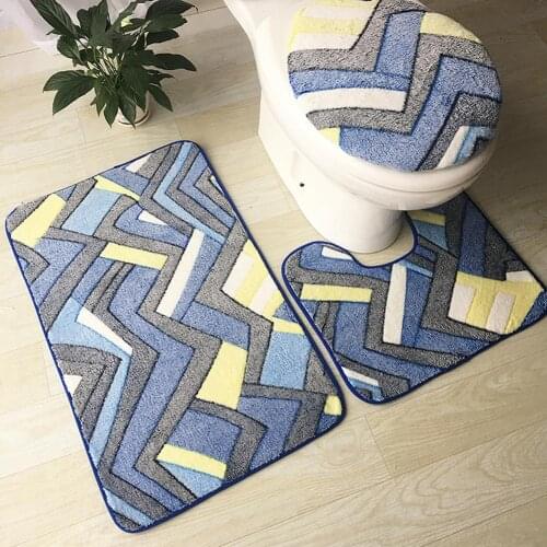 3Pcs Bathroom Non-slip Cobblestone Carpet Rug Mat Toilet Seat Cover Home Decor