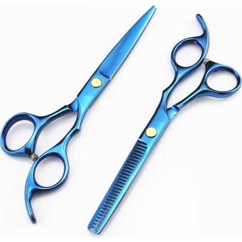 Professional Japan 440c 5.5 6 inch blue hair scissors haircut thinning barber haircutting cutting shears hairdressing scissors