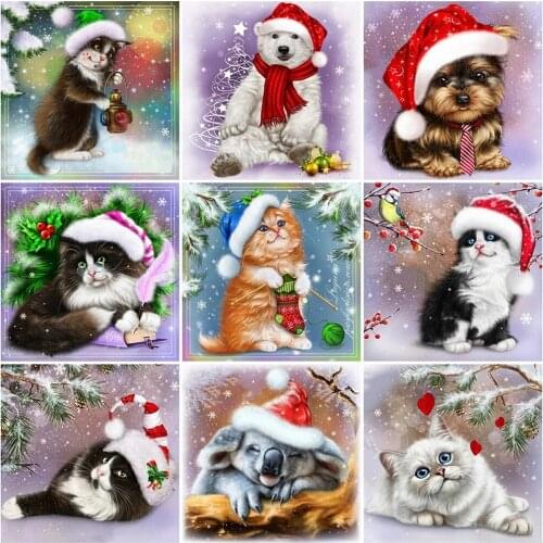 5D DIY Diamond Painting Full Christmas Cat Animal Diamond Mosaic Stitch Interior Paintings Art Picture Handicraft Home Decor