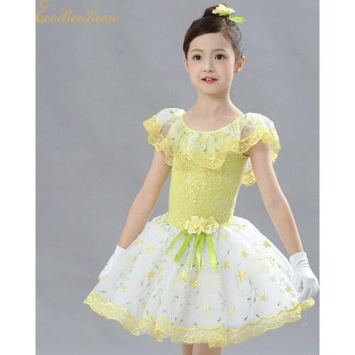 Girls Ballet Tutu Dress Sequins Lotus Leaf Collar Ballet Dress Ballerina Costume Women Stage Performance Dancewear For Children