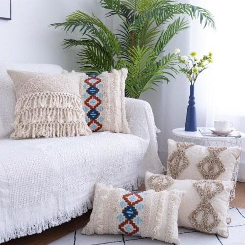 Free Shipping 30*50/45*45cm Morocco Bohemian Tufted Nordic Style Beige Tassels Pillow Case Cushion Cover C