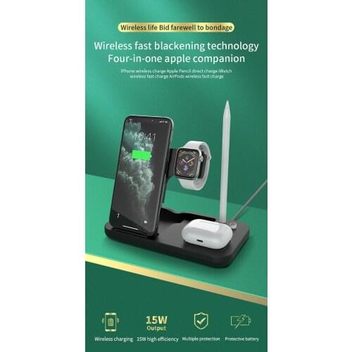 Wireless Charger 4 in 1 Qi 15W Fast Charging Stand For Apple Watch 6 5 4 3 2 For iPhone 11pro Max11 X XS XR XS Pencil Charger