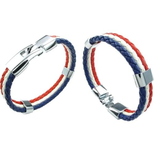 2 Pcs Jewelry Bracelet France French Flag Bracelet Alloy Width 14 mm, Length 20 cm & Length 21.5 cm