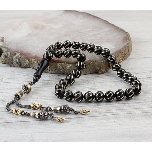 Natural Oltu Stone Gold Plate 925 Silver Tassel 33 Bead For Prayer Tasbih Muslim Rosary Men Women Meditation Jewelry From Turkey