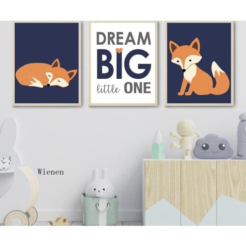 Baby Kids Room Decor Poster Cute Fox Quotes Cartoon Arrow Wall Art Canvas Painting and Prints Animal Pictures Waterproof Mural