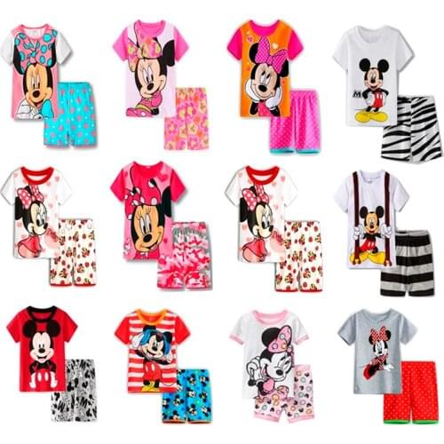 Disney Mickey Childrens Short Sleeve Minnie Pajamas Childrens Suit Boys' and Girls' Pajamas Childrens Suit