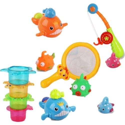Kids Bath Toys Fishing Game Bathtub Toys Stacking Cups Clockwork Pool Toys Water Spray Baby Bath Toys Set