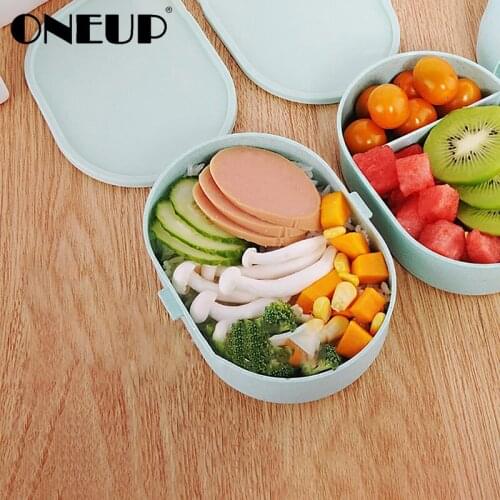 ONEUP Wheat Straw Kids Lunch Box Food Heated Container Thermal Lunch Box Containers With Compartments With Water Bottle Bento
