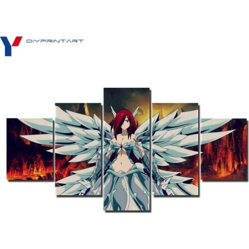 Erza Scarlet - Fight Til the Hell 5 Pieces Canvas Decor Anime Poster Fairy Tail Wall Art Home Decoration A0536