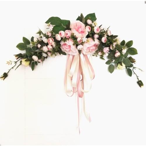 Ins Nordic 6 Types Simulation Artificial 60cm Door Mirror Flower Wedding Home Decoration Photography Wreath with Ribbon