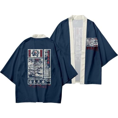 Men Fashion Traditional Japanese Clothing Mens Kimono Cardigan Printed Shirt Coat And Pant Set Oversize 6XL