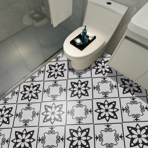 Classic Black And White Non-slip Bathroom Floor Tile Stickers Peel And Stick Waterproof PVC Self-adhesive Floor Tiles Decals