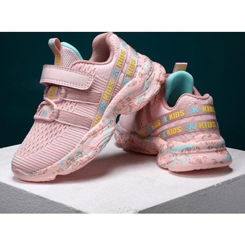 Fashion Kids Sneakers For Girls Mesh Tennis Shoes Breathable Sports Running Shoes Lightweight Knit Children Casual Walking Shoes