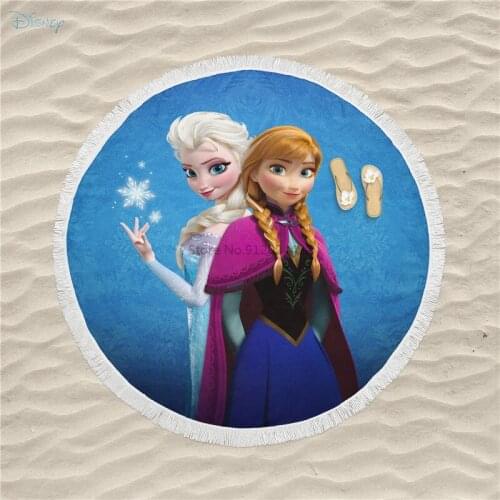 Disney Anna Elsa Round Beach Towel with Tassels Frozen Pattern Microfiber 150cm Summer Swimming Picnic Tapestry Blanket Toalla