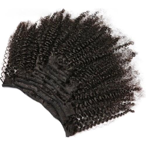 Kinky Curly Clip In Hair Extensions 8pcs/set Brazilian Remy Hair 8-24 Inch Full Head4B 4C Afro Kinky Curly Natural Color Remy