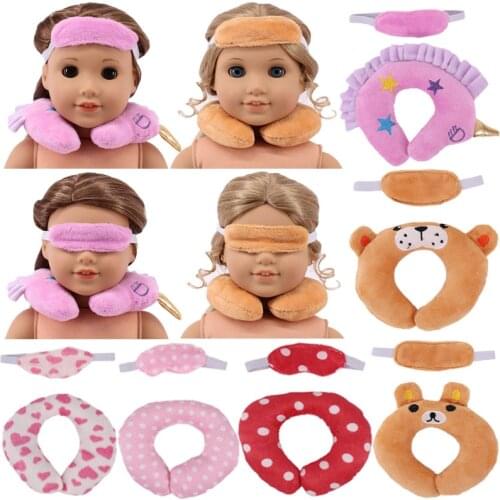 Doll Travel Mini U-shaped Pillow+Sleep Push Eye Mask For 18 Inch American&43 CM Reborn Baby New Born Doll Girls Russia Toy DIY
