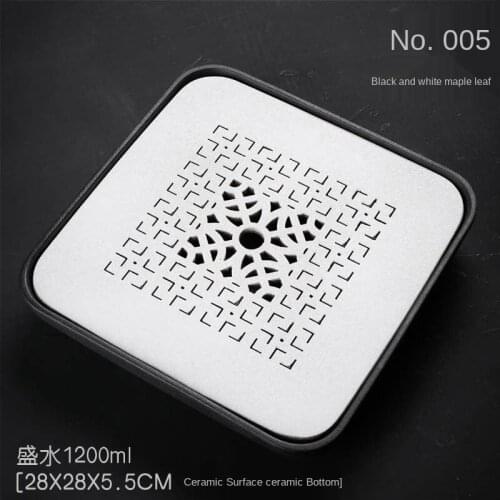 Square Black Stone Black Pottery Tea Tray Large Water Ceramic Tea Table Creative Hollow Bamboo Tea Tray Chinese Tea Table Tray