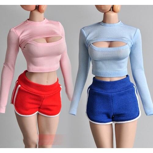 1/6 Scale Women Girls'Open Chest T Shirt Short Sectional Botton Top Model for 12''Figure Body Accessories DIY