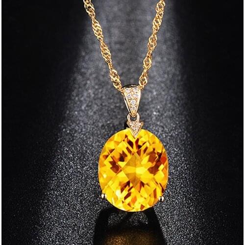 Fashion Natural Citrine Jewelry Crystal Gold Color Chain Gemstone Pendant Necklace Wedding Jewelry For Women Lover Gift
