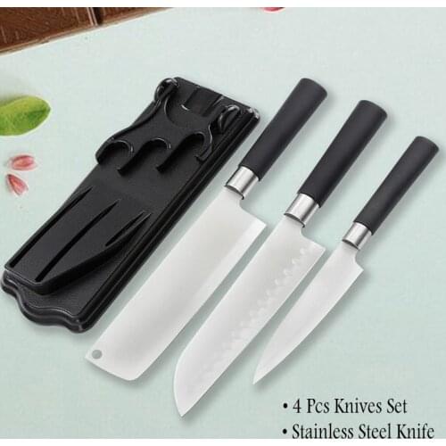 4Pcs/Set Stainless Steel Kitchen Knife Set Santoku Knife Meat Cleaver Knife Set Knife Stand Holder Kitchen Accessories