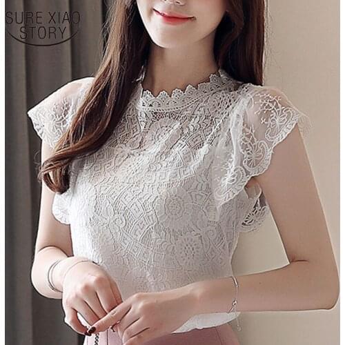 New summer Women Tops fashion 2021 Print chiffon white Women Blouse shirts stand women tops 4390 50