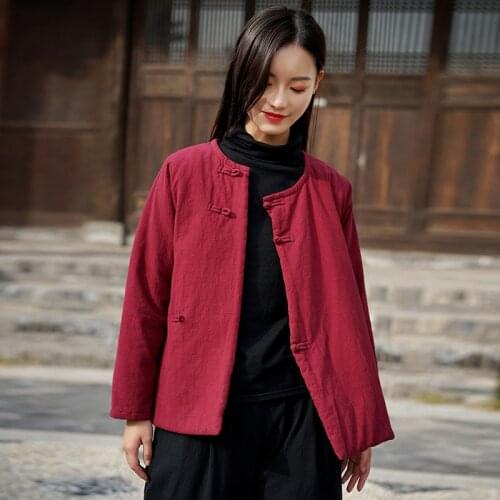 Aransue 2019 winter parkas cotton and linen womens clothing RETRO thickened cotton padded overcoat short outwear china style