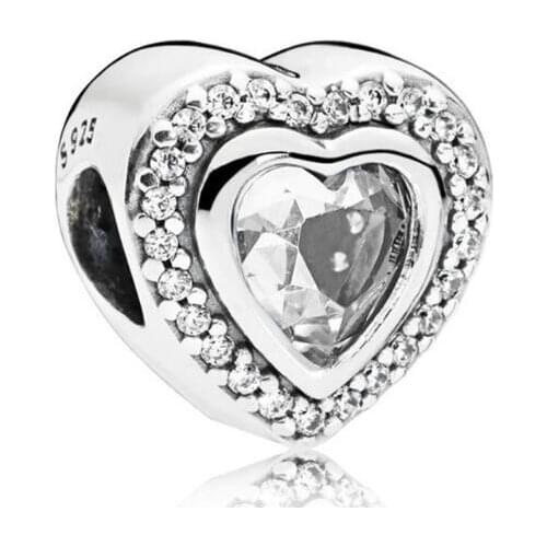 Genuine 925 Sterling Silver Charm Sparkling Two Gorgeous Love Heart With Crystal Bead Fit Pan Bracelet & Bangle Necklace Di