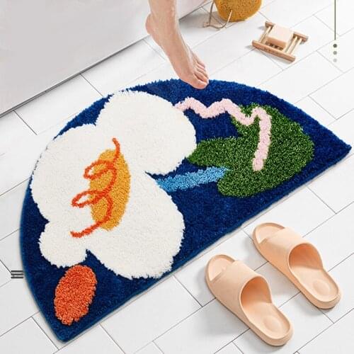 Semicircle Bathroom Mat Floral Carpet Function Anti Slip Blanket Floor Pad Bedside Rug Home Aesthetic Room Decor