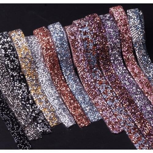 Pulaqi 1 Yard strass crystal Hot Fix Glitter dress Rhinestones Motifs Ribbon iron on patches applique Rhinestone Ribbon 1.5cm