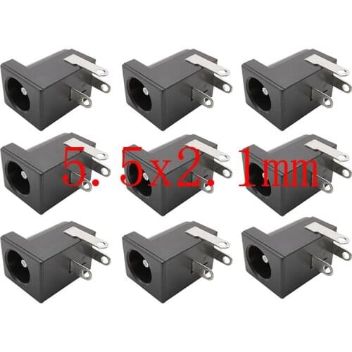 10PCS DC-005 5.5x2.1mm DC Power Jack Female Connectors 3 Pin 5.5*2.1 DC Socket Supply Barrel-Type Right Angle PCB Mount Terminal