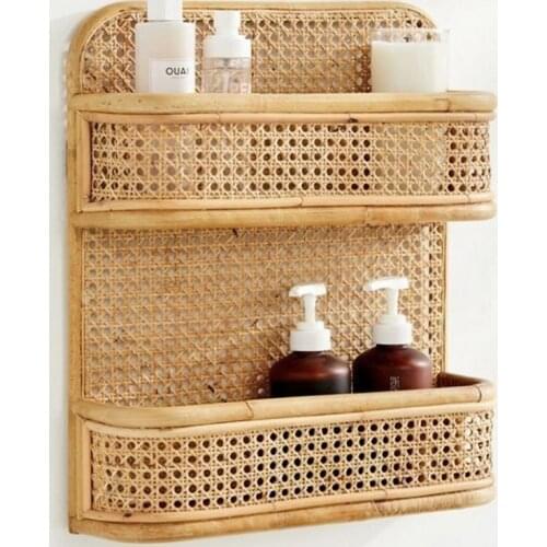 Rattan wall shelf Handmade creative rattan kitchen storage rack shelves for wall