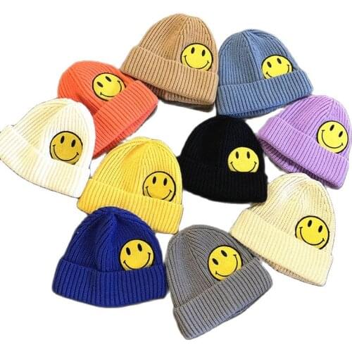 Girl Women Cute Warm Skullies Beanies Caps Winter Thick Warm Smile Patch Logo Skullcap Knitted Hats Hip hop Outdoor