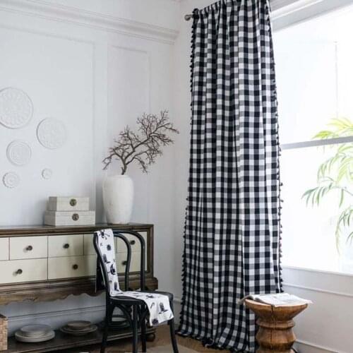 Buffalo Check Tassel Window Curtains Semi Blackout Cotton Blend Farmhouse Style Drapes Rod Pocket for Living Room Bedroom TJ6185