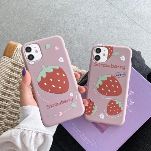 Cute Fashion Strawberry Pattern Phone Case For iPhone 7 8 6 Plus X XS Max XR SE 2020 12 Mini 11 Pro Max Soft Pink Silicone Cover