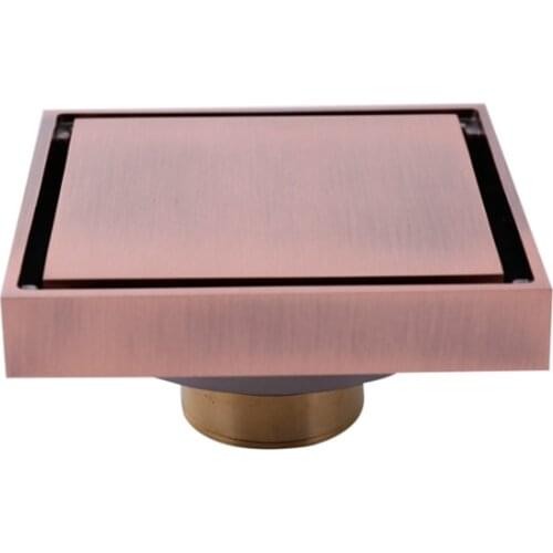 Solid Brass 100 x 100mm Square Anti-odor Floor Drain Bathroom Invisible Shower Drain Red Ancient/Rose Gold