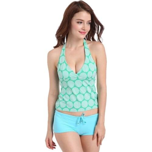 Fresh Style Split Swimwear Female Tankini Plus Size Two Piece Swimsuit with Shorts Zig-Zag Stitching Sexy Women Bathing Suits