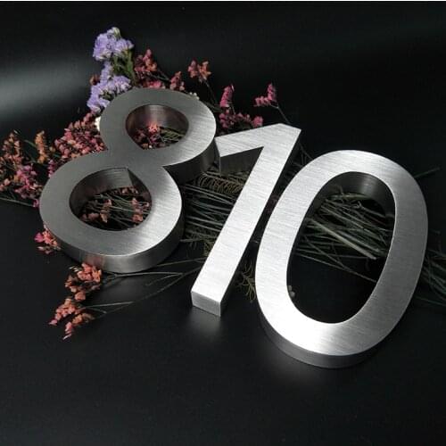 House Numbers 0-9 ABC Outdoor Metal 3D Modern Silver Stainless Steel Lettre Sign Address Home Apartment Door Sign Name Plates