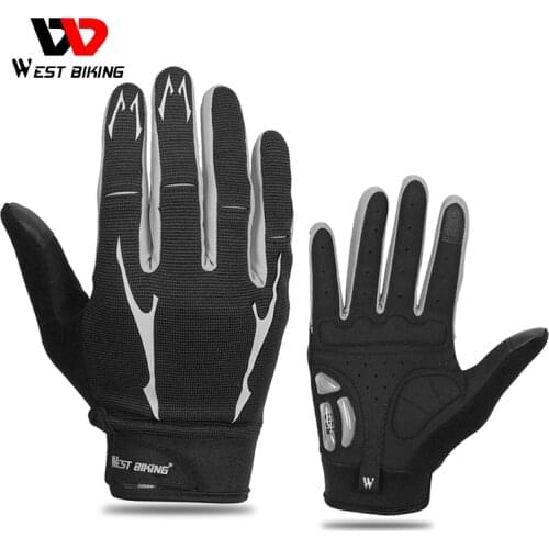 WEST BIKING Anti-slip Bicycle Gloves Outdoor Full Finger Gel Pad Sport Gloves Shockproof Breathable Bike Gloves for Men M/L/XL
