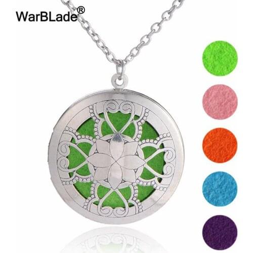 WarBLade Vintage Aromatherapy Locket Necklace Lotus Incense Pendant Oil Essential Diffuser Perfume Pendant Necklace For Women
