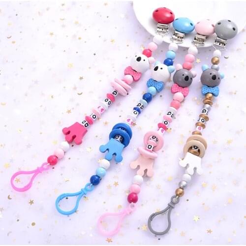 4 Colors Baby Pacifier Clips Personalized Wooden Handmade Pacifier Clip Baby Teether Bracelet Food Grade For Pacifier
