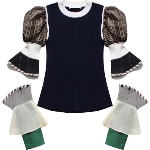 Women Colorblock Sweater Pullovers Spring Autumn Detachable Sleeve High Street Knitwear Jumper