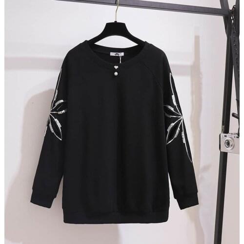 Plus Size Autumn Womens Loose Cotton Pullover Sweatshirt Bust 149cm 5XL 6XL 7XL 8XL 9XL Sequined Long Sleeve Sweatshirt Women