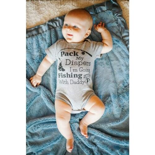 2020 Newborn Baby Girl Boy Short Sleeve I Am Going Fishing with Daddy Letter Printed Romper Jumpsuit Outfits