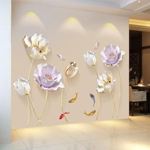 Chinese Style Flower 3D Wallpaper Wall Stickers Living Room Bedroom Bathroom Home Decor Decoration Poster