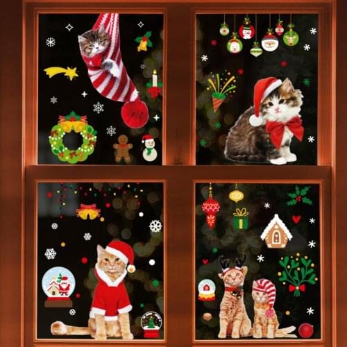 9Pcs Recyclable Christmas Glass Stickers Art Wall Decor Mirror Glass Stickers No Residue PVC Shop Showcase Electrostatic Sticker