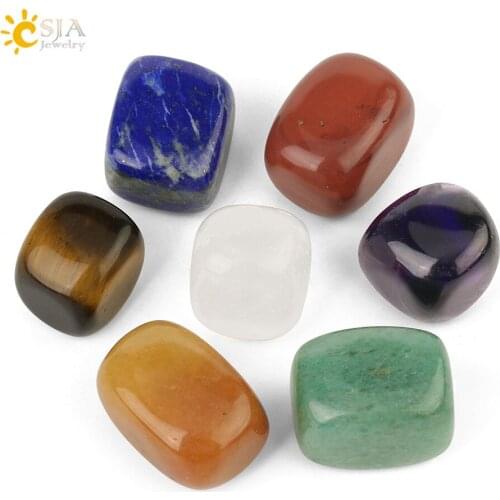 CSJA Irregular Chakra Natural Stone Decoration Tumbled Stones Yoga Reiki Healing 7 Colors Set for Home Decor Hand Playing G191